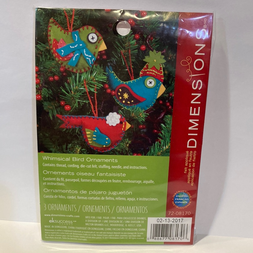 Whimsical Bird Ornaments Christmas Craft Kit Dimensions Felt